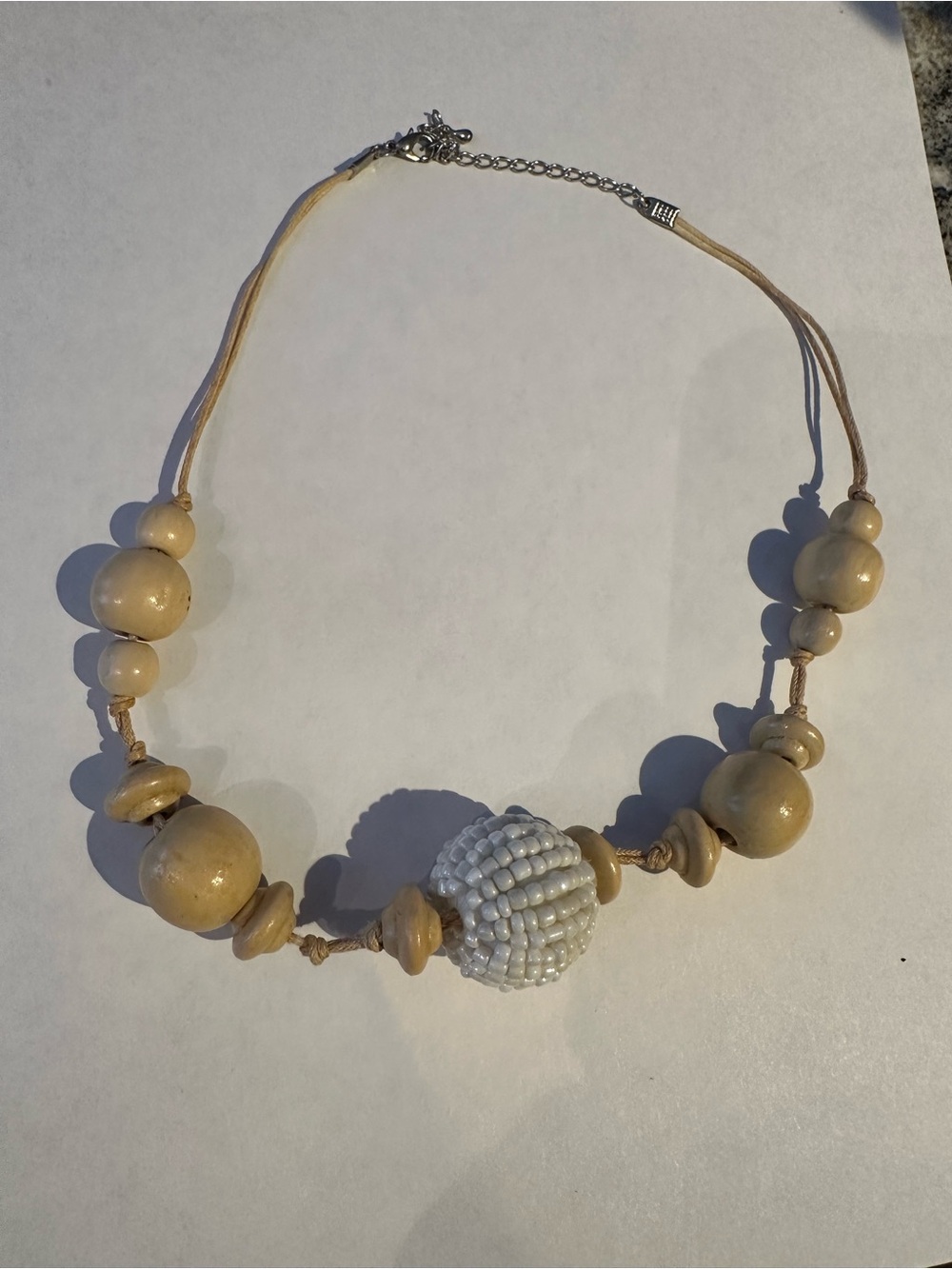 Neutral Beaded Statement Necklace with Cream Beads